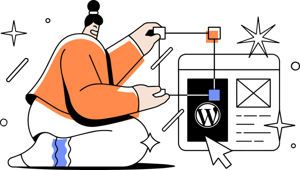 Experts en réparation de sites WordPress - La Clinique Wordpress Montréal illustration accueil couleur@x2 scaled